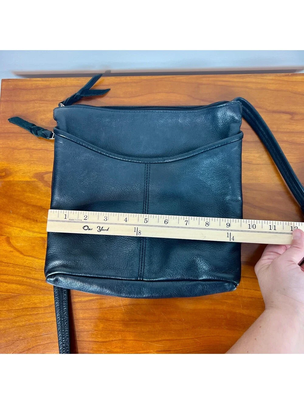 SAS Genuine Leather Black Crossbody Organizer Bag Adjustable Strap USA Made